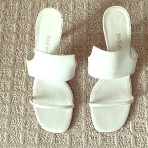 Vintage Yves Saint Laurent white, heeled sandals